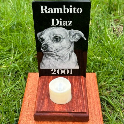 Personalized Pet Memorial Plaque with LED Candle